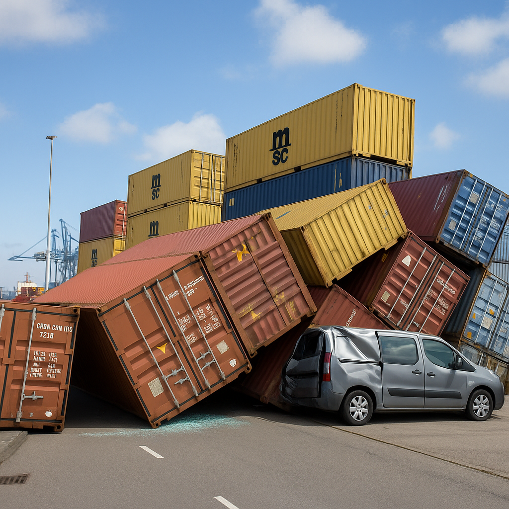 Drama in Rotterdamse haven: stapel containers waait om en verplettert meerdere auto’s