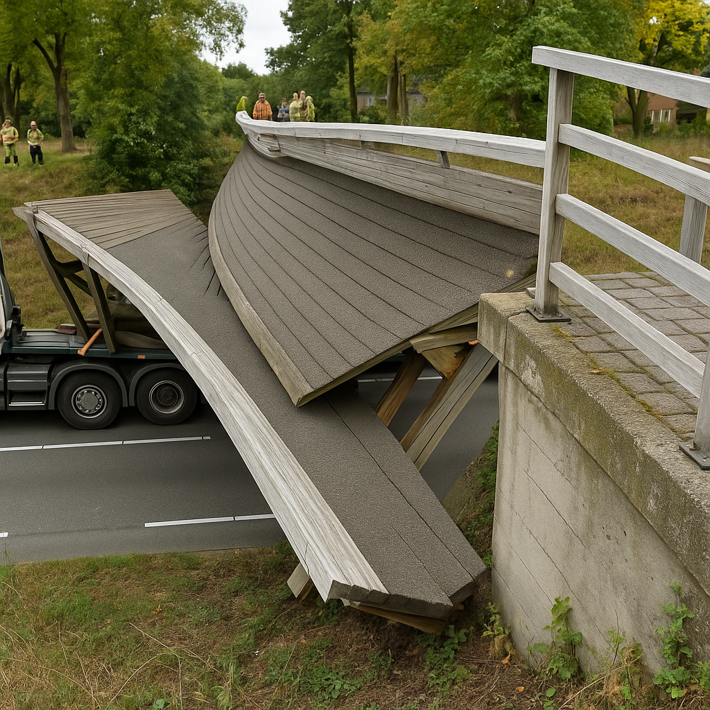 Afschuwelijk tafereel: vrachtwagen ramt brug, voetganger raakt verstrikt onder staal
