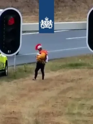 Man in kippenpak verrast weggebruikers langs A2
