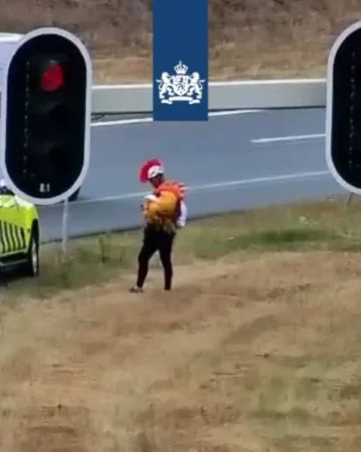 Man in kippenpak verrast weggebruikers langs A2