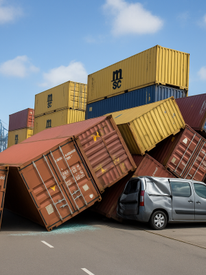 Drama in Rotterdamse haven: stapel containers waait om en verplettert meerdere auto’s