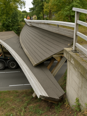 Afschuwelijk tafereel: vrachtwagen ramt brug, voetganger raakt verstrikt onder staal