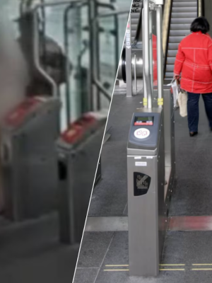 Zwartrijder glipt door poortje metrostation, vrouw (82) spreekt hem aan en krijgt klappen