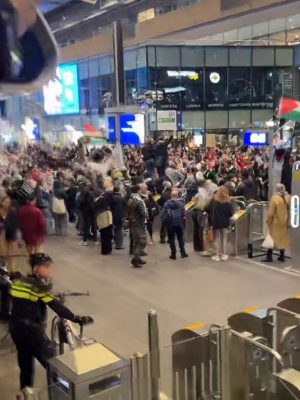 ME grijpt in bij pro-Palestijns protest op sporen Den Haag Centraal